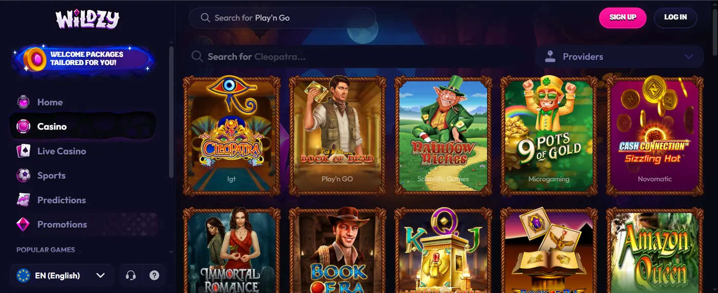 Wildzy Casino games lobby on mobile and desktop