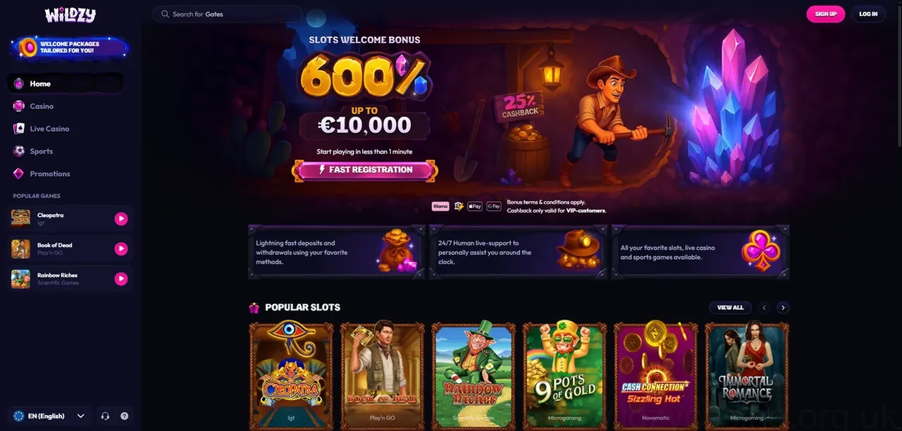 Wildzy Casino online slots and live casino lobby